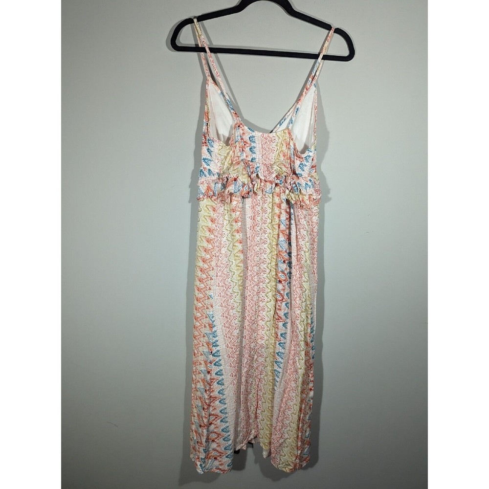 Hummingbird Colorful Abstract Print Ruffle Midi Sleeveless Dress Women Size M - Picture 2 of 6